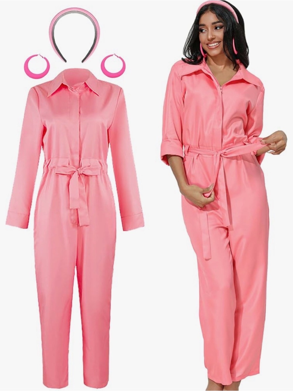 Women’s Pink Tie-Waist Jumpsuit - Barbie costume